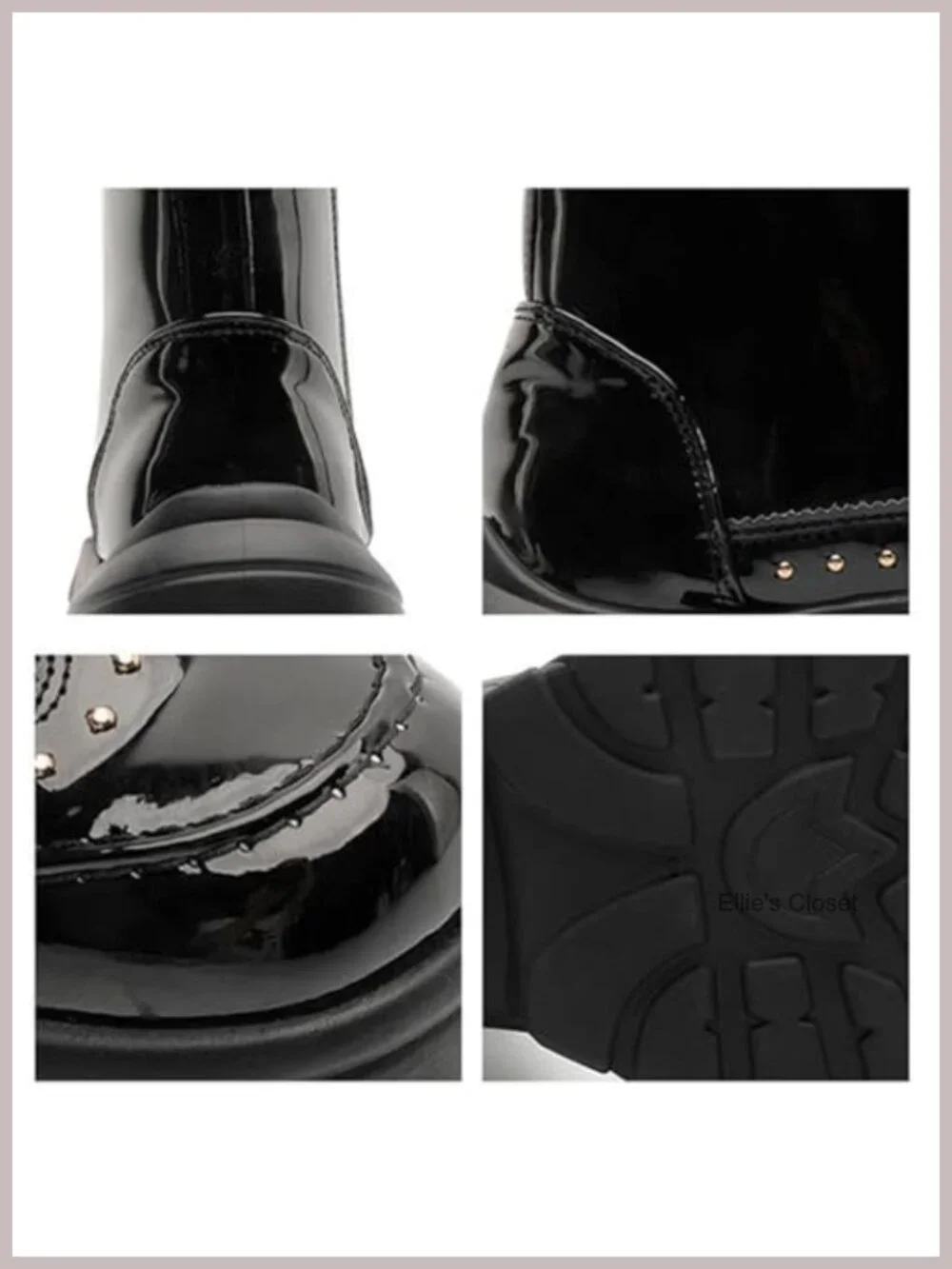 Patent Leather Rivet Platform Motorcycle Boots Side Zipper Chunky Heel Goth